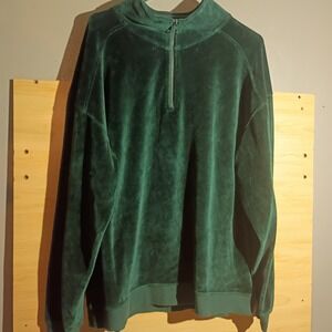 Topman Quarter Zip Pullover Men XL Forest Green Velour Long Sleeve Mock Neck